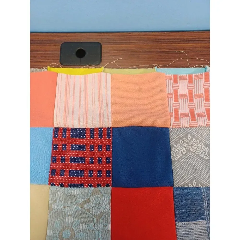 Vintage Patches Lot Of 54 Quilting Colorful 1970's - 80's Patchwork Scrap Quilt